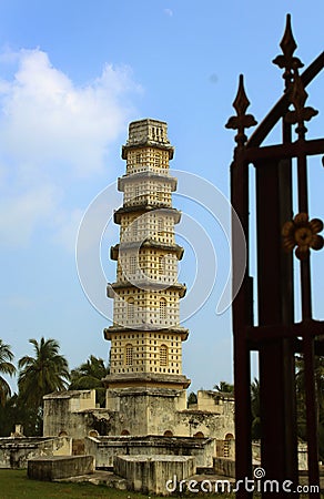The tower of Manora fort with gate silhouette. Stock Photo