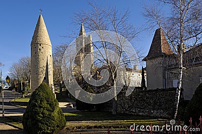 tower and Notredame des Miracle, Avignonet-Lauragais, Midi Pyrenees, France Stock Photo