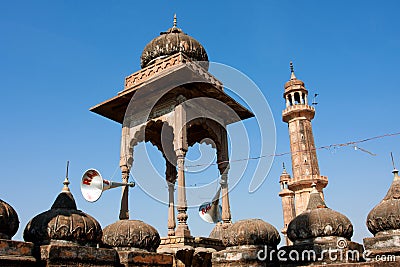 Tower with old megaphones on the roof of mosque Editorial Stock Photo