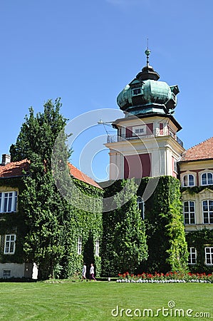 Tower palace residence with garden Stock Photo