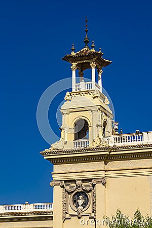 Tower at Palaus d`Alfons XIII i de Victoria Eugenia in Barcelona, Spain Stock Photo