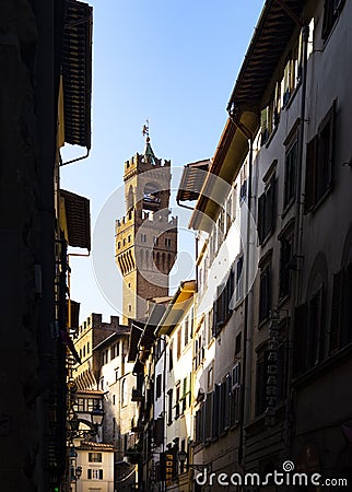 Tower of Palazzo Vecchio in Florence Editorial Stock Photo