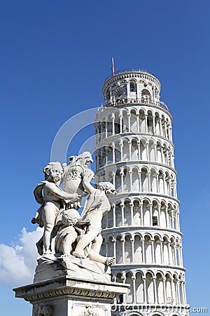 Tower of Pisa and statue Stock Photo