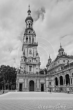 Tower of the Plaza de Espana in Seville in Spain Editorial Stock Photo