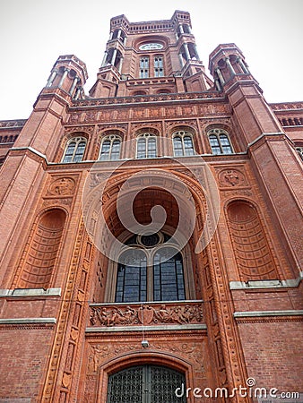 Tower of the red town hall in Berlin in Germany. Editorial Stock Photo