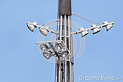 Tower with reflectors at the roundabout on the city street Stock Photo