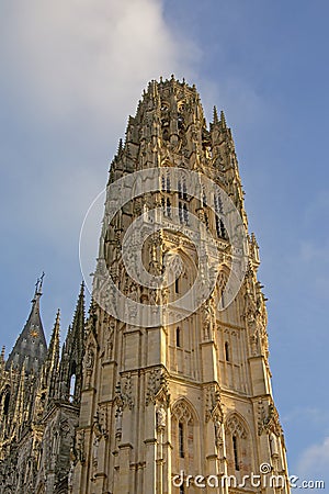 Tower of the roman catholic cathedral of Rouen, France Stock Photo