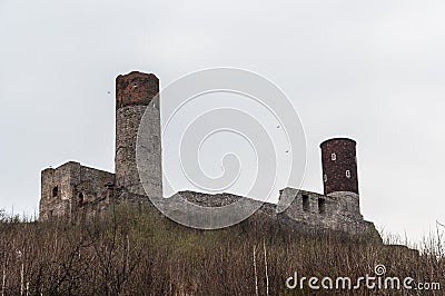 Tower of the ruins of the royal castle in Checiny. Editorial Stock Photo