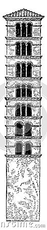 Tower of Santa Maria in Cosmedin, is a basilica church in Rome, vintage engraving Vector Illustration