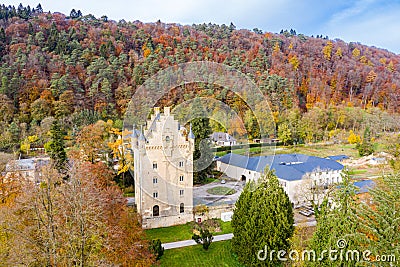 Tower of Schoenfels Castle, Mersch, Kopstal, Mamer or Valley of the Seven Castles in central Luxembourg. Fall in Luxembourg Stock Photo