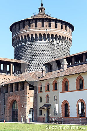 Tower of Sforza Castle in Milan Stock Photo