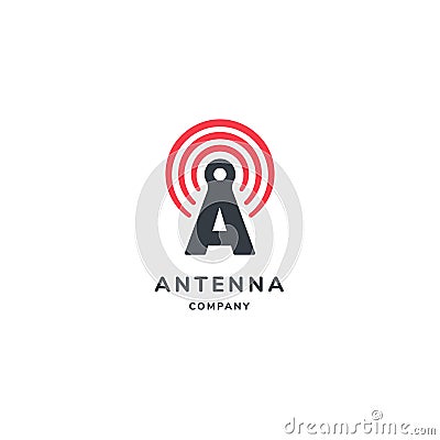 Tower signal antenna logo with A letter and radio signal wave. premium vector illustration Vector Illustration