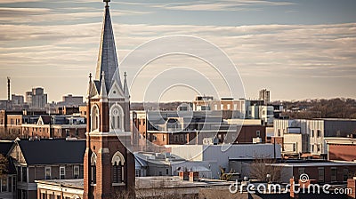 tower steeple church building Cartoon Illustration