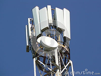 Tower of telecommunications. Mast for mobile communications. Stock Photo