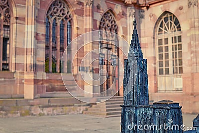 Tower of touch examination model replica for blind people of famous Strasbourg Cathedral in France Editorial Stock Photo