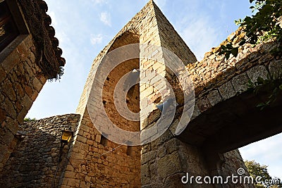 Tower walls of medieval village of Pals, Girona province, Catalonia Stock Photo