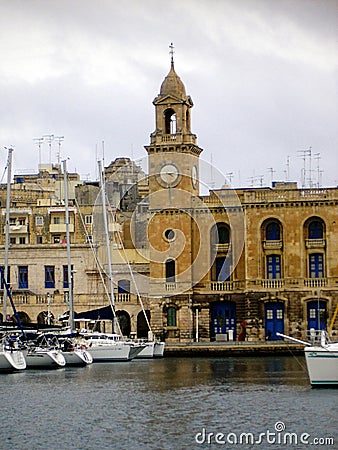 Vittoriosa clock tower from Senglea Stock Photo