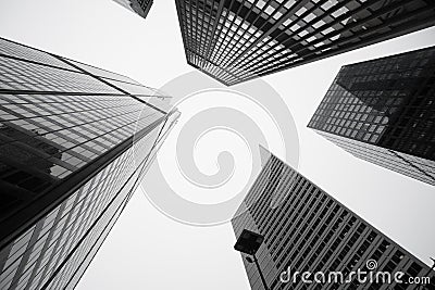 Towering Architecture and cityscapes of five Chicago buildings Stock Photo