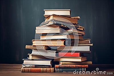 Towering Book stack on floor. Generate Ai Stock Photo