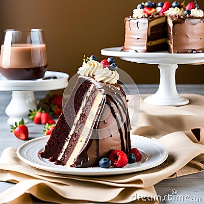 Towering and decadent chocolate mousse cake with layers Stock Photo