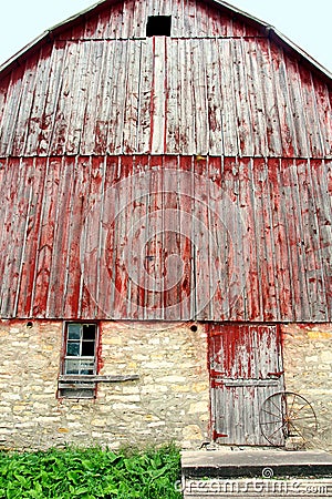 Towering Facade of a Historic Old German Style Bank Barn Stock Photo