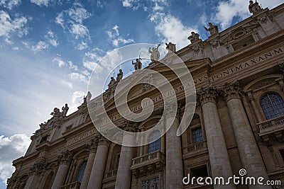 Towering Impressive Beautiful Front of Vatican Church Rome Italy_ Editorial Stock Photo