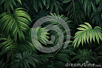 Towering Palm leaves tropical jungle. Generate Ai Stock Photo