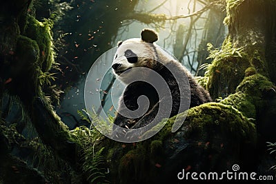 Towering Panda tree giant forest. Generate Ai Stock Photo