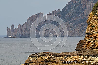 Towering Seacliffs at Tasman National Park Stock Photo