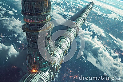 Reaching for the Stars: A Futuristic Space Elevator Stock Photo
