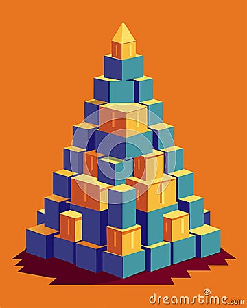 A towering stack of identical boxes piled high like a mountain range each one overflowing with surplus inventory Vector Illustration