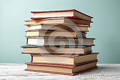 A Towering Stack of Knowledge Exploring Educational Resources and the Power of Reading Stock Photo