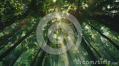 The towering trees and hanging vines of the rainforest canopy mirroring the towering potential of blockchain technology Stock Photo