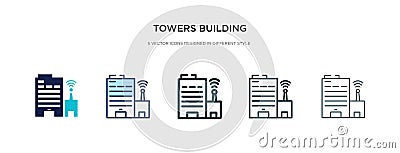 Towers building transmission icon in different style vector illustration. two colored and black towers building transmission Vector Illustration