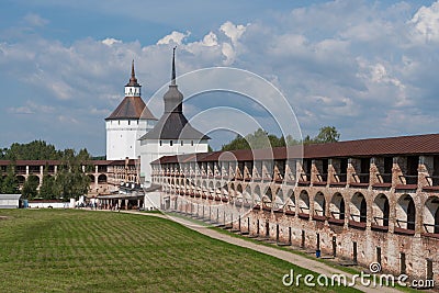 Towers and defense walls of Kirillo-Belozersky monastery. Monastery of the Russian Orthodox Church Editorial Stock Photo