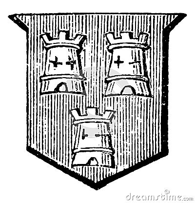 Towers Embattled have three towers, vintage engraving Vector Illustration