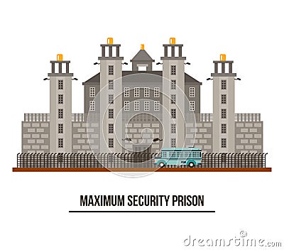 Towers and fence at maximum security prison Vector Illustration