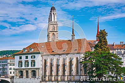 Towers of Grossmunster and Wasserkirche Stock Photo