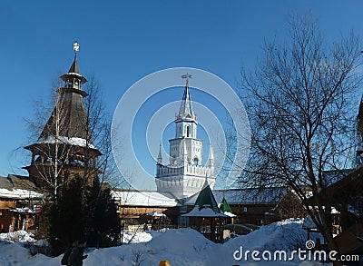 Towers of the Izmaylovo Kremlin in Moscow, Russia , winter Stock Photo