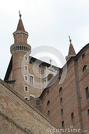 Towers of Lordship palace in Urbino downtown Stock Photo