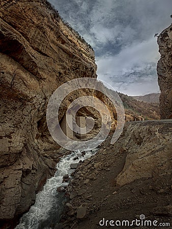 Towers in the rock on the road Grozny - Itum-Kali, the Chechen Republic Chechnya, Russia Stock Photo