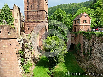 Towers and ruined walls of Heidelberg castle Stock Photo