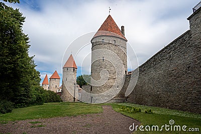 Towers Square view of Tallinn medieval City Wall - Tallinn, Estonia Editorial Stock Photo