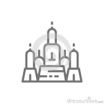 Towers Wat Arun, Temple of Dawn, Ayutthaya city, Bangkok line icon. Vector Illustration