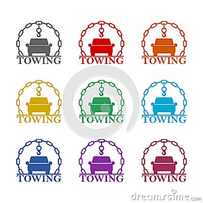 Towing car evacuation icon isolated on white background. Set icons colorful Vector Illustration