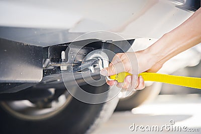 Towing car with towing rope Stock Photo