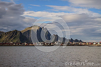 The town of Andenes in the Vesteralen Islands taken from a boat in the harbour Stock Photo