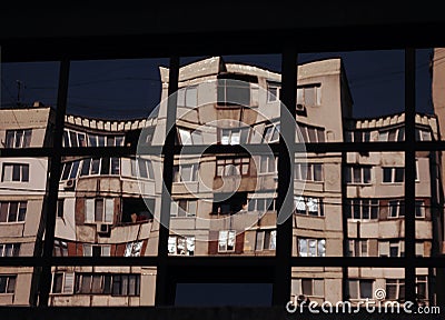 town arhitecture house mirror street window urban Stock Photo