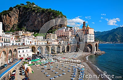Town Atrani, Peninsula of Sorrento, Campania, Gulf of Salerno, Italy, Europe Stock Photo