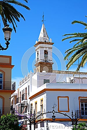 Town buildings and church tower, Ayamonte. Editorial Stock Photo